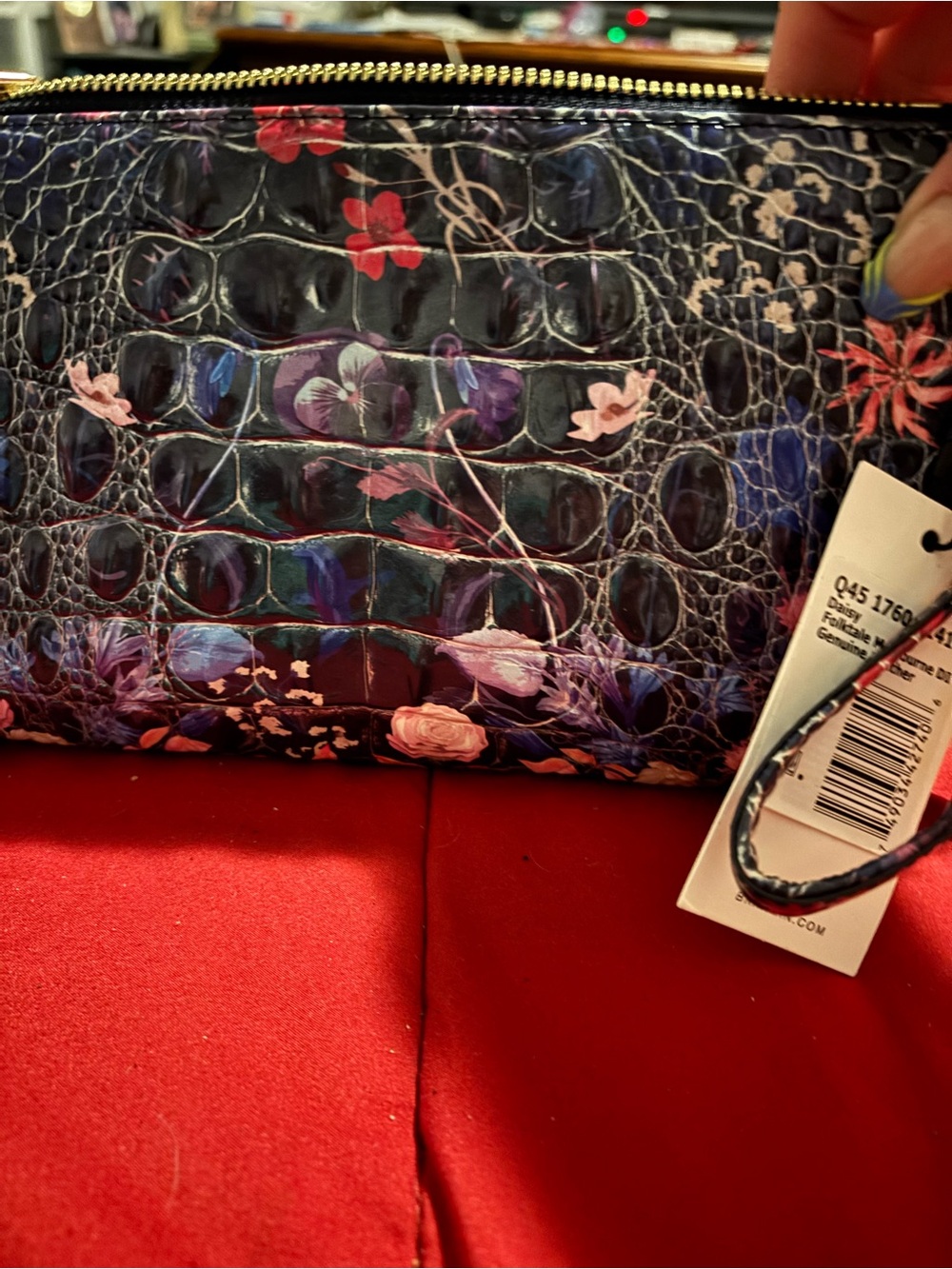 Brahmin dark blueFloral Embossed Leather Zip Wristlet - Picture 3 of 4